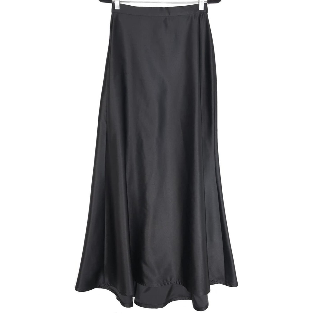 TADASHI Black Satin Maxi‎ Skirt US 8 Cut Elegant Formal Evening USA Made 455598L